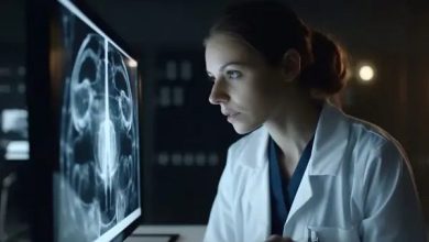 radiologist analyzing x ray healthcare expertise illuminated generated by ai
