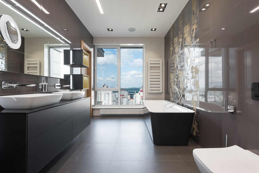 sleek bathroom redesign LED lighting Brickell Miami